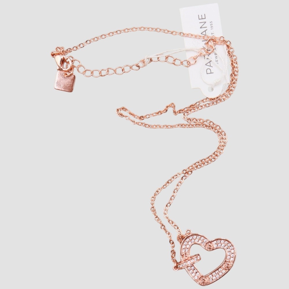 Park Lane BABE Designer Inspired Rose Gold Pave Heart Necklace NWT
